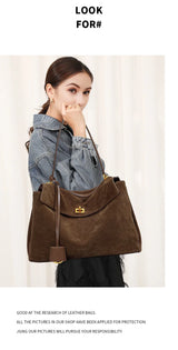 Large Capacity Autumn Winter Suede Leather Tote Bag Frosted Cowhide High-Grade Shoulder Bag for Women