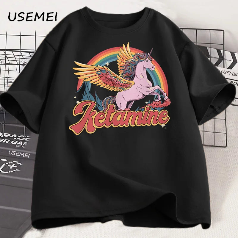 Funny Rainbow Horse T Shirt Casual Cotton Short Sleeve Humor T-Shirt Male Tshirt Crew Neck Summer Harajuku Graphic T Shirts Top