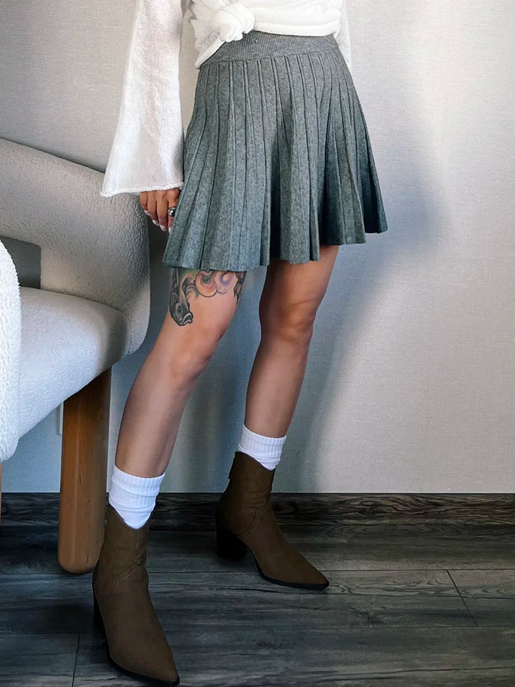 Elegant Knit Pleated Mini Skirt for Women