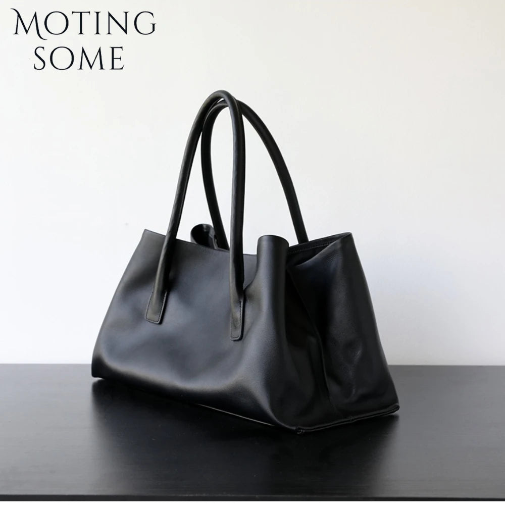 Motingsome Luxury Niche First-layer Cowhide Tote Bag Woman Large Capacity Shoulder Underarm Bag Casual Tote Big Handbag 2025 New