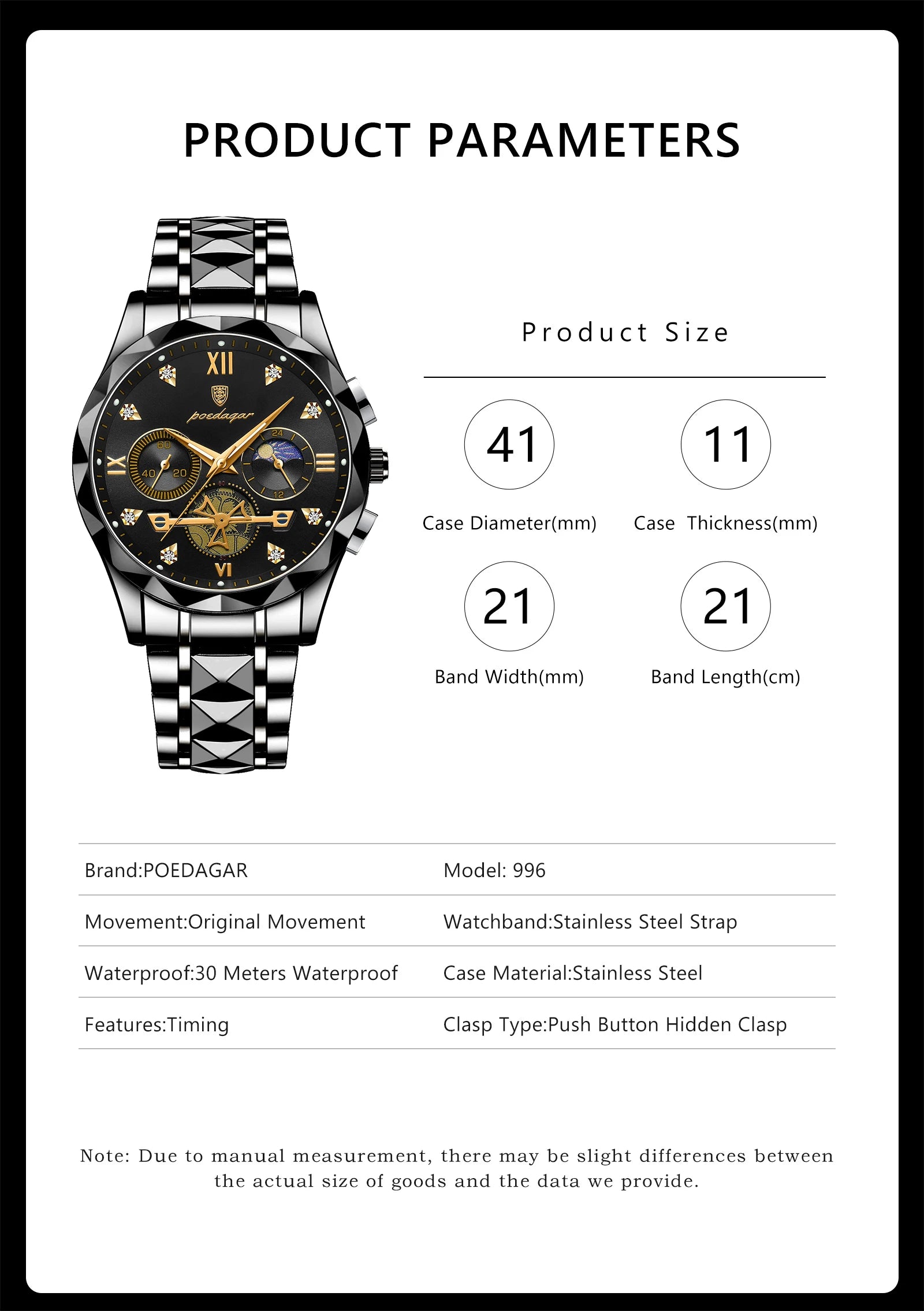 POEDAGAR 996 Men's Luxury Chronograph Watch