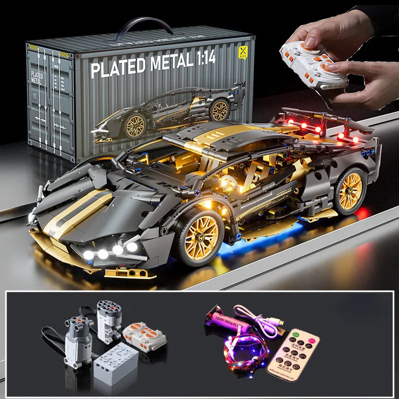 Technology 1:14 Black Supercar racing building blocks assembled brick car toy gift for boys birthday present