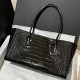 Crocodile Grain Embossed Top Handle Handbag,Luxury Tote Bag,Commute Work Chic Everyday Women Underarm Shoulder Bag,Black,Green