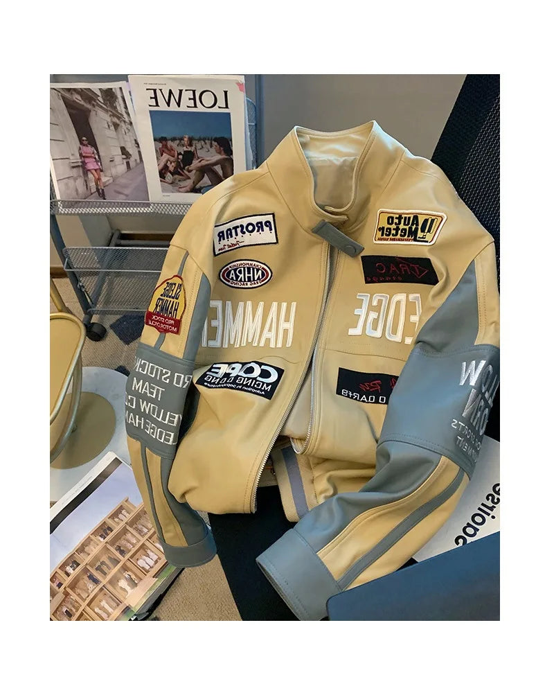Retro Embroidered Unisex Moto Jacket