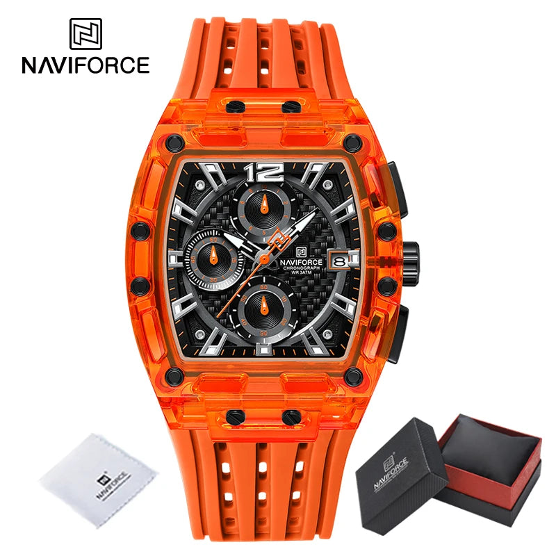 Men's Sport Chronograph – Waterproof Silicone Strap Tonneau Watch