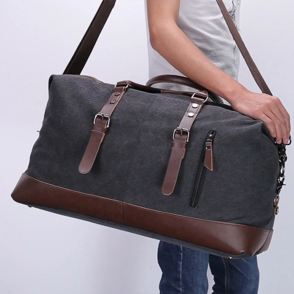 Original Canvas Leather Men Travel Bags Carry on Luggage Bags Men Duffel Bags Travel Tote Large Weekend Bag Overnight