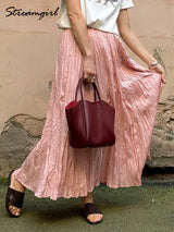 Women's Pleated Maxi Skirt – Elegant A-Line Beach Style