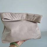 Personality roll-edge leather bag  lazy casual leather soft bag  Phone Women High Quality holding red large bag luxury designer