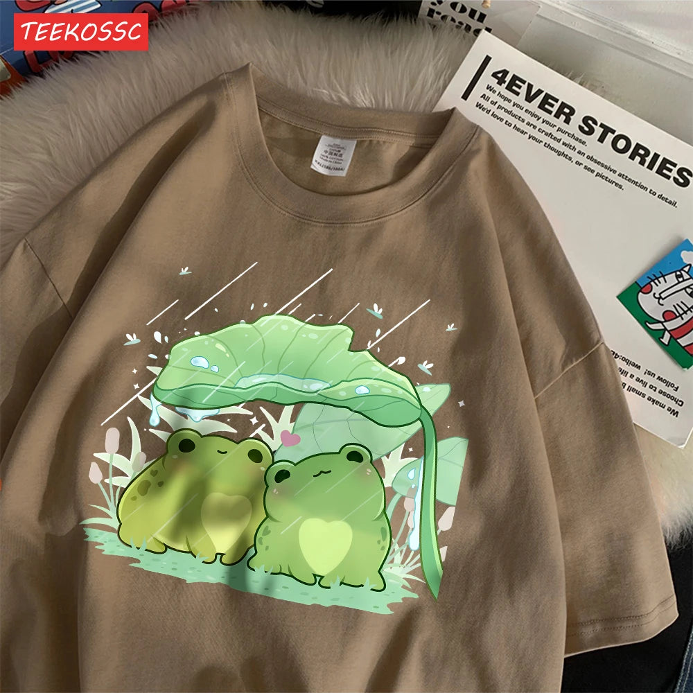 Artistic Frog Umbrella Cotton T-Shirt