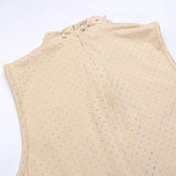 Elegant O-Neck Sleeveless Jumpsuit - Chic Beaded Mesh Mesh Romper in Apricot