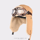retro men pilot hat with glasses Bomber hat men ski cap wholesale winter hat women thickened warm ear protect riding cap털모자