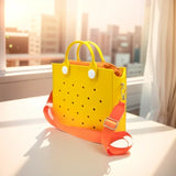 Fashion Storage EVA Large Leather Shoulder Bag Beach Tote Travel Handbag Storage for Women Casual Waterproof Bag Hole Fit Charms