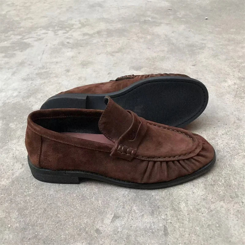New French Retro Flat Shoes Made of Pure Handmade Calf Leather, Le Fu Women's Rubber Sole, One-Step Comfortable and Casual Singl