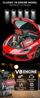 V8 Engine Motorized Simulation Brick Model Electrically Drive Building Blocks Technical Car Parts Creative Toys Gifts Adult