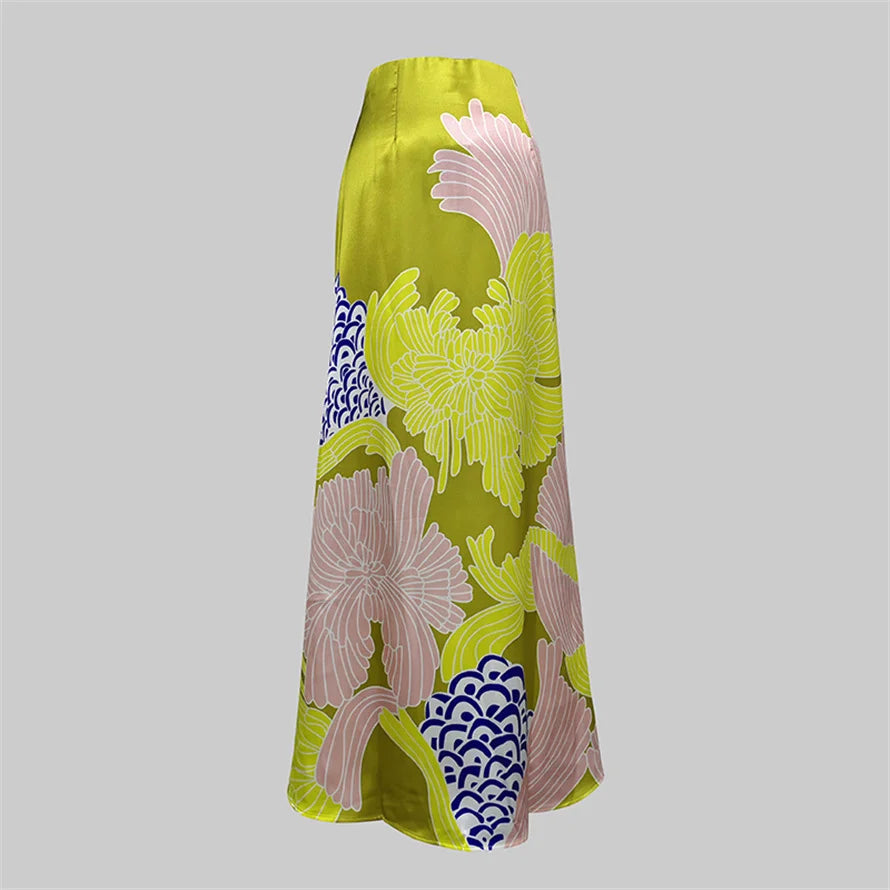 Yeezzi Floral Batwing Blouse & High-Waist A-Line Skirt