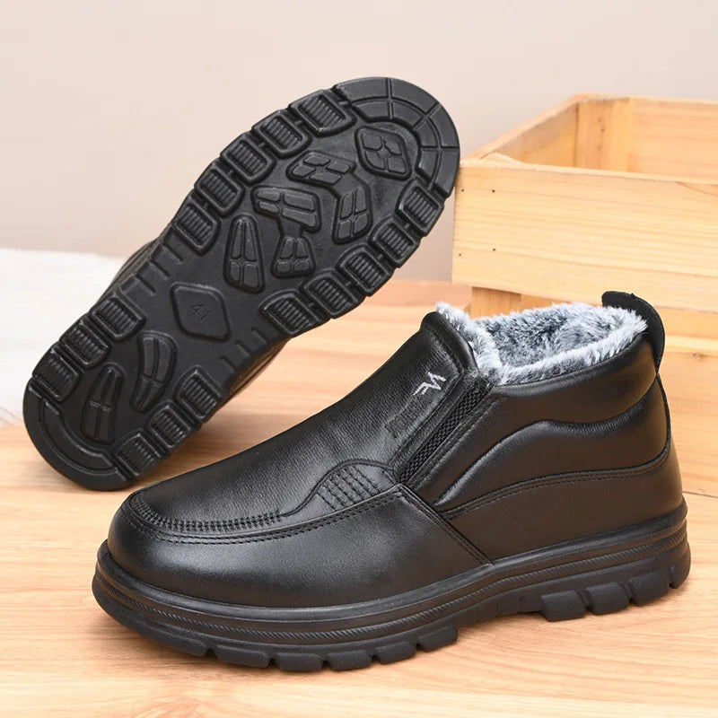 Men’s Waterproof Leather Snow Boots – Anti-Slip Winter Warmth