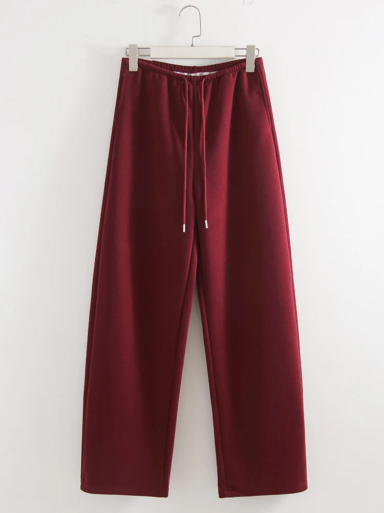 Autumn Burgundy Sweatpants Women Straight Leg Sport Pants Cotton Ladies Coffee Basic Joggers Wide Leg Women's Pants And Trousers