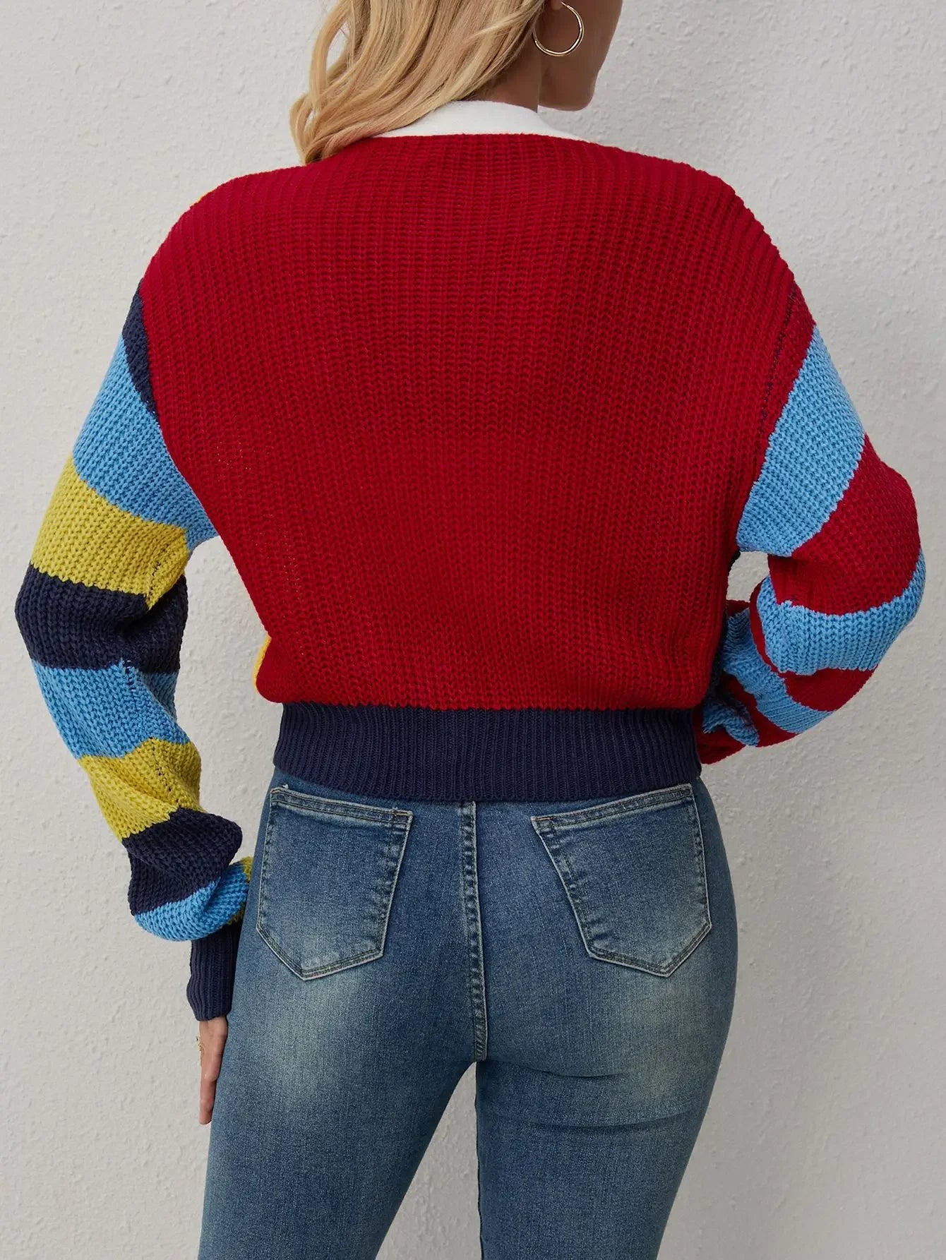 Colorful Striped Letter Knit Vest & Coat Set