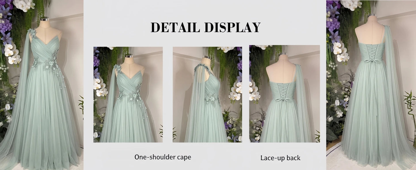 Lucy Light Green Tulle A-Line Evening Gown | Custom Made
