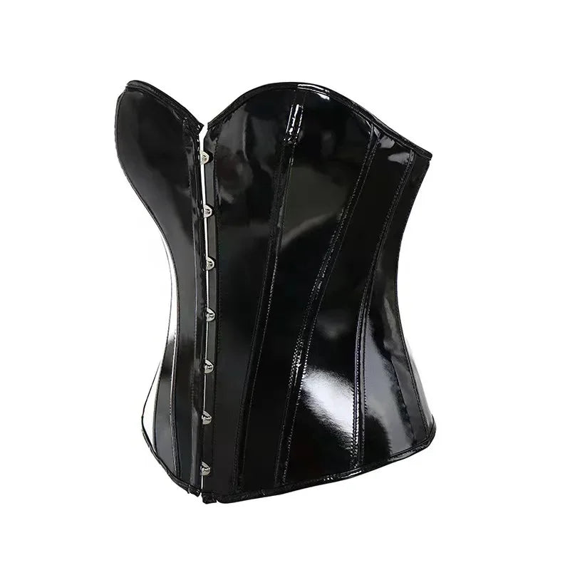 Women's Plus Size Black PVC Vinyl Overbust Corset – Shiny Steampunk Bustier