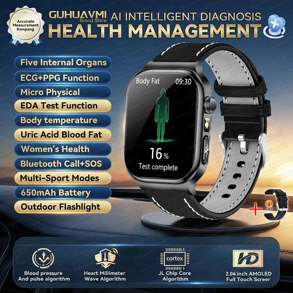 2026 New Accurate Diagnosis Smart Watch Body Fat ECG Blood oxygen BP Health Sport HD AMOLED Screen Call Smart Watches man woman