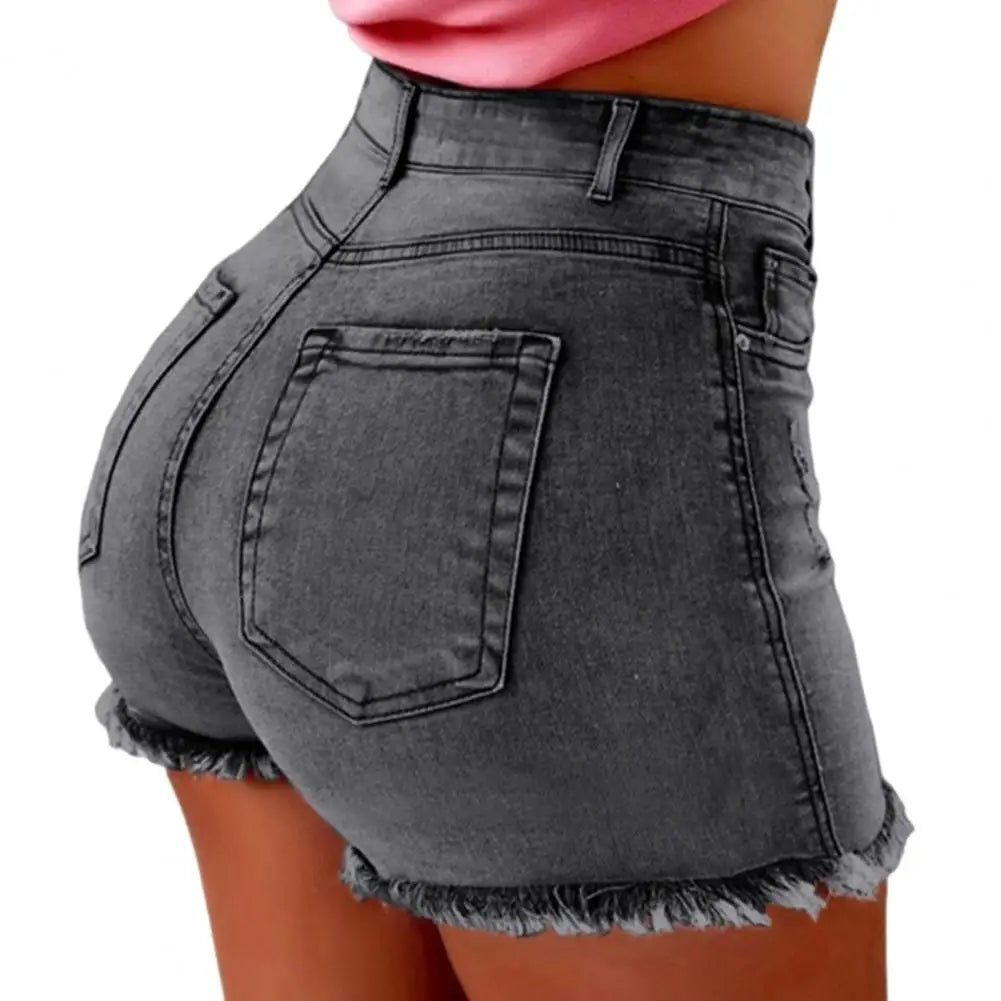 Women's High Waist Distressed Denim Shorts | Retro Slim Fit
