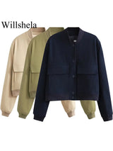 Willshela Women's Solid Bomber Jacket with Pockets