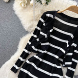 Korean Sweet Hit Color Patchwork Striped Spaghetti Strap Dress and V Neck Long Sleeve Cardigans 2 Pieces Sets