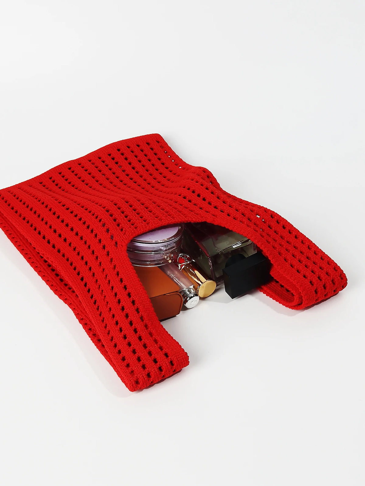 Handmade Knit Handbag Women Mini Shoulder Bag Female Casual Color Wide Stripe Plaid Tote Bag Student Cell Phone Package