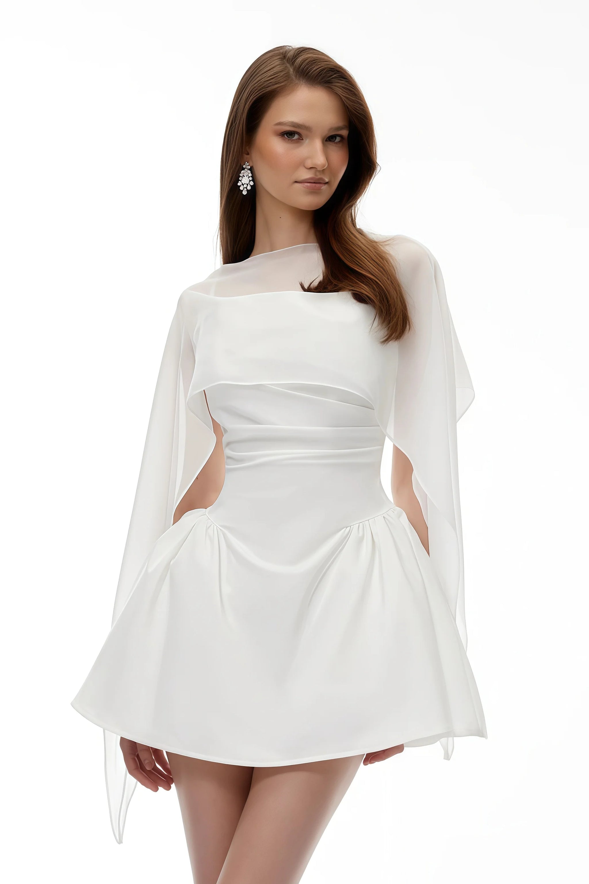 Gauze Patchwork Shawl Mini Dress | A-Line Evening Gown