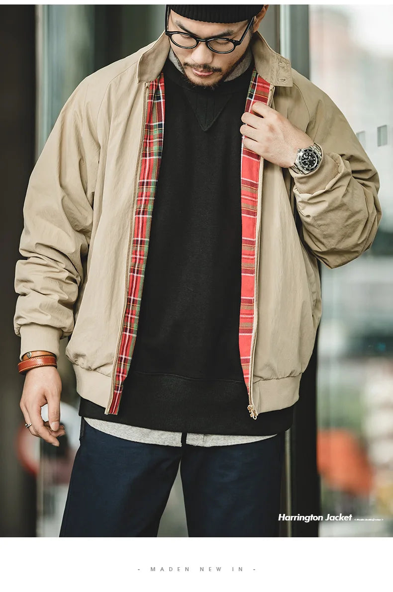 MADEN Men's Vintage Khaki Moto Jacket