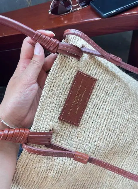 Women's Large Capacity Shoulder Bag Summer Lafite Straw genuine leather Woven Handbag Fashion Female Luxury Designer Beach Bag