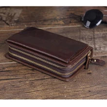 Handmade Vintage Crazy horse Genuine Leather Wallet men Leather long wallet clutch bag male purse money clips money bag