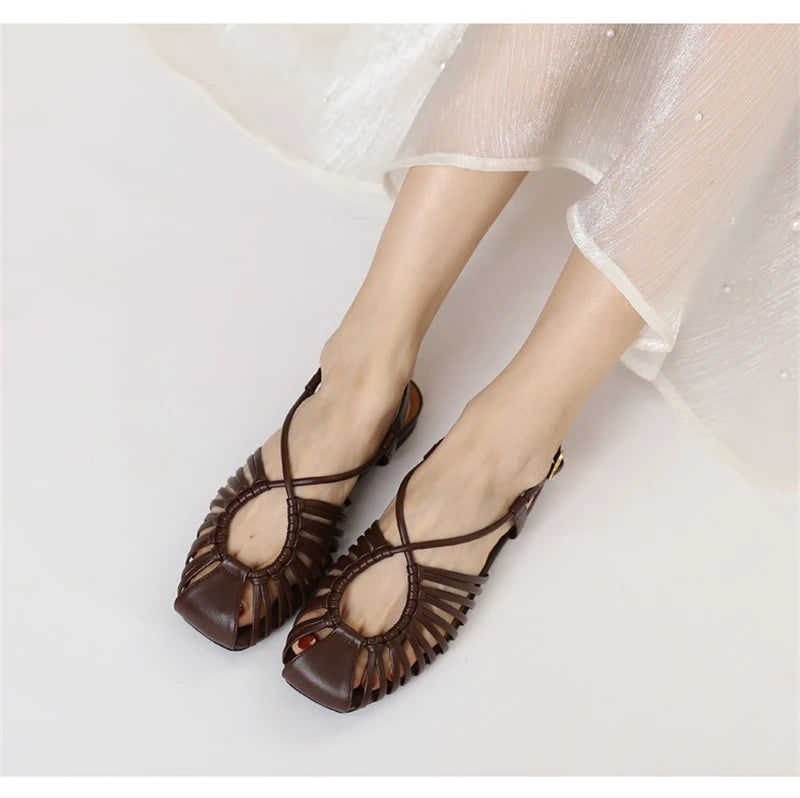 Women's Narrow Band Roman Flat Sandals — Buckle Strap Gladiator Beach Shoes