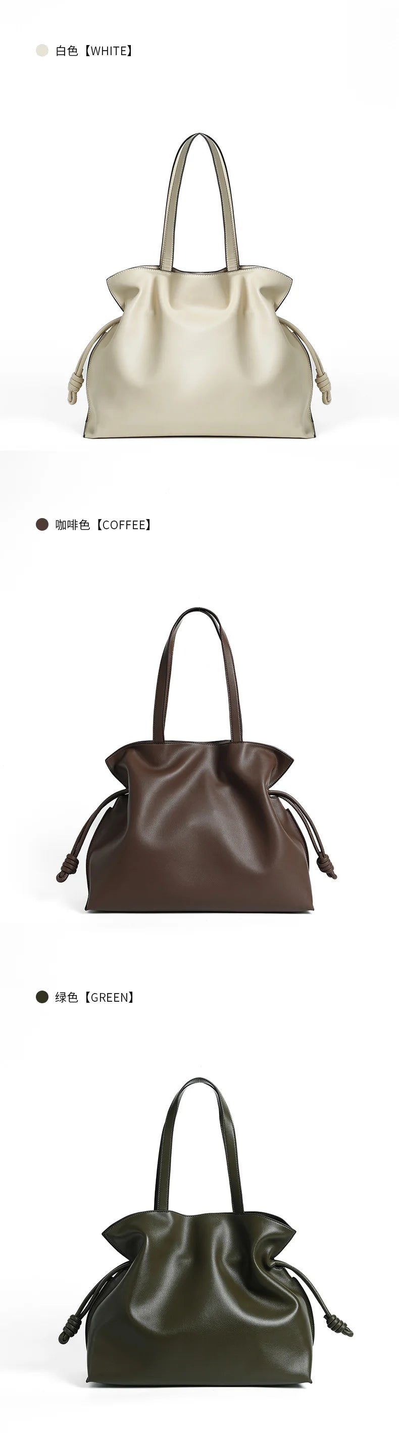 2025 High-End Women's Bucket Bag Lady Unique Drawstring Pleated Shoulder Bag Soft Split Cowhide Leather Cloud Tote Handbag New