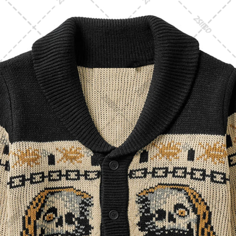 Y2K Gothic Ghost Portrait Knit Sweater – Oversized Harajuku Fall/Winter Cardigan