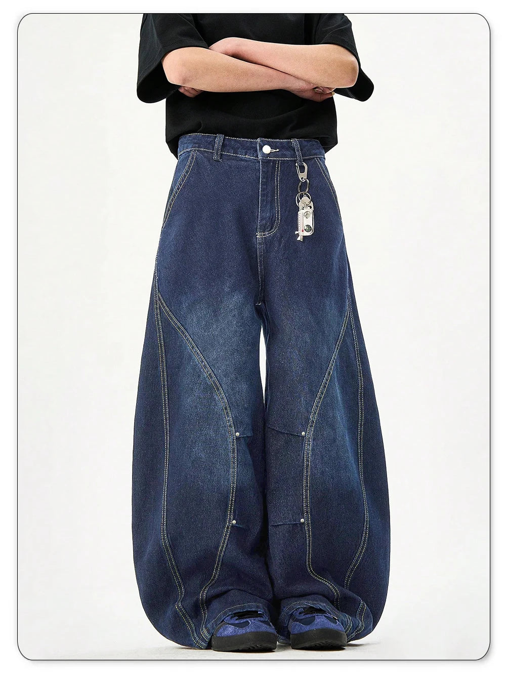 Unisex Blue Wide-Leg Balloon Jeans
