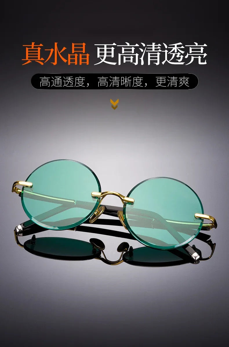 Rimless Round Sunglasses – UV400 Alloy Frame