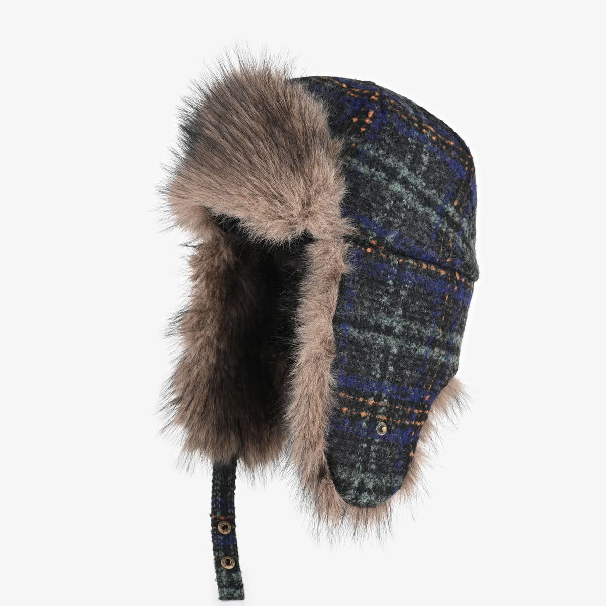 fashion Plaid tweed Bomber hat women ski cap winter hat faux fur pilot hat thickened warm ear protection hat versatile털모