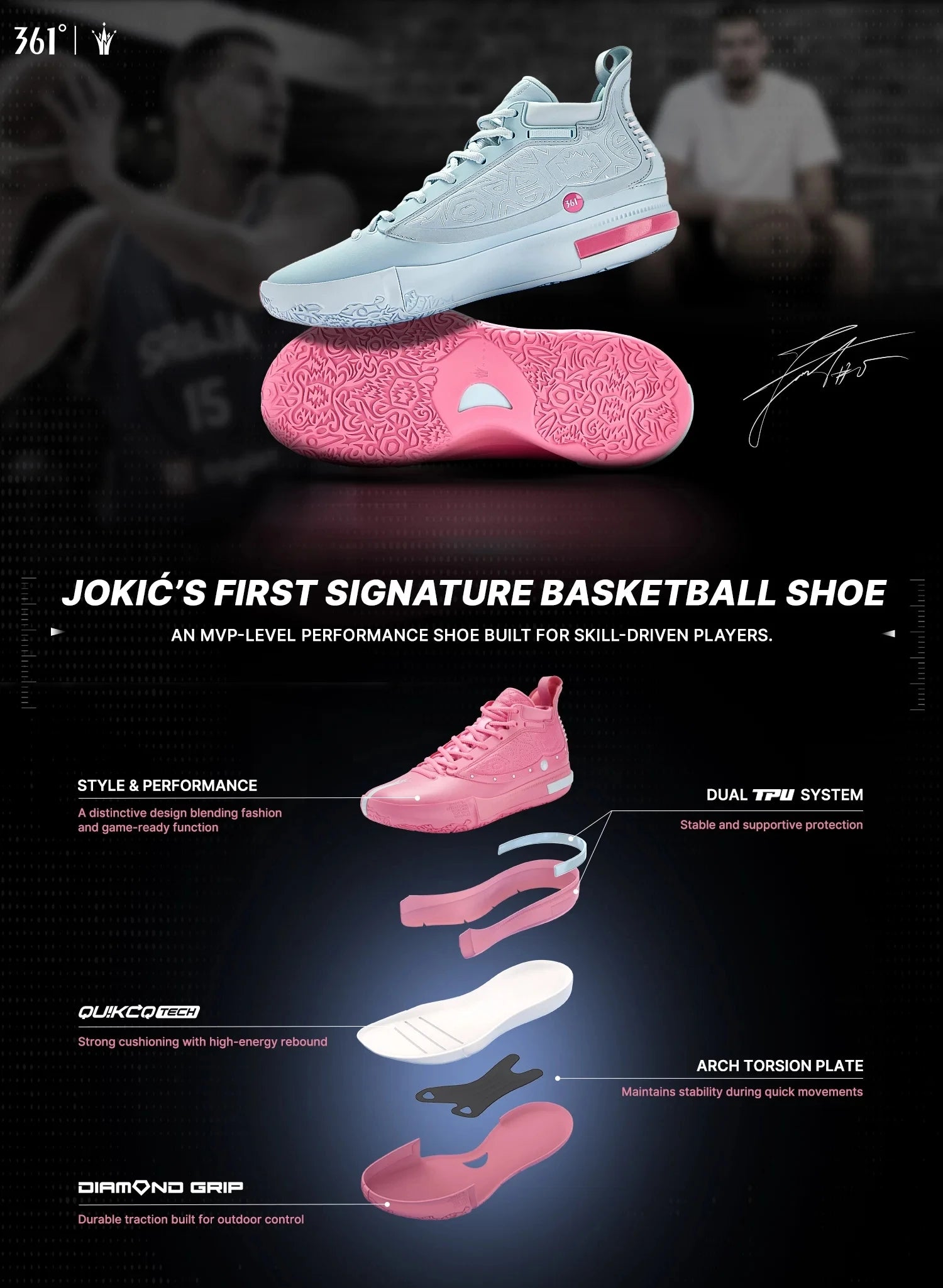 361 Degree Joker 1 Men Basketball Shoes StableWear-resistant Rebound Shock Absorption High-top Combat Male Sneakers 672541101F