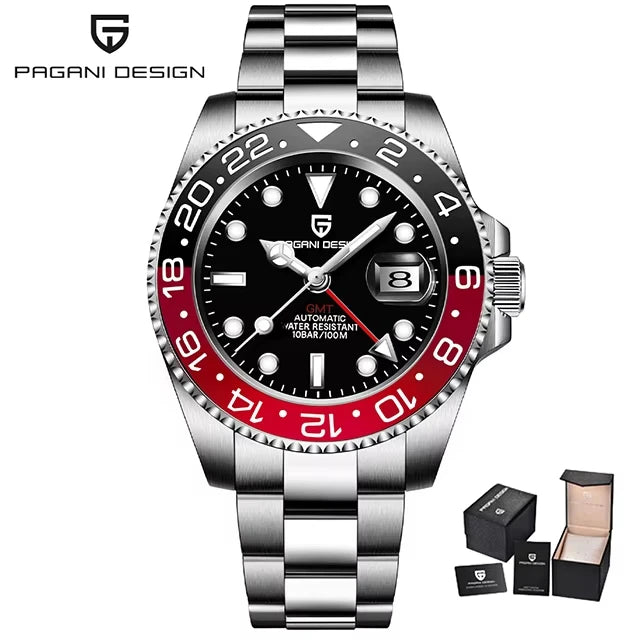 PAGANI DESIGN Men Watch GMT40mm Mechanical Watch Top Brand Sapphire Glass Stainless Steel Waterproof Clock RelogioMasculino Gift