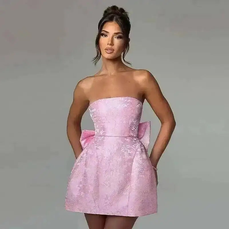 Townlike Women's Elegant Jacquard Backless Mini Dress - USA Made Chic