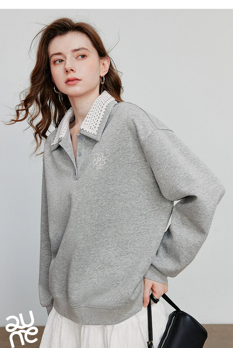 Women’s Green Colorblock Collared Sweatshirt