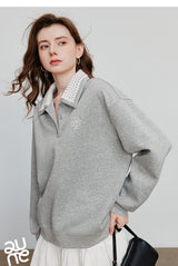 Women’s Green Colorblock Collared Sweatshirt
