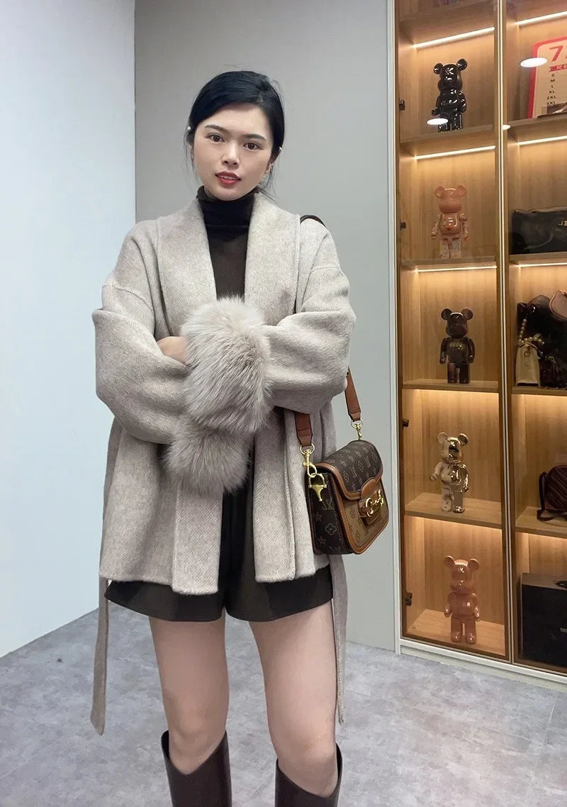 Double-Sided Wool & Fox Fur Jacket