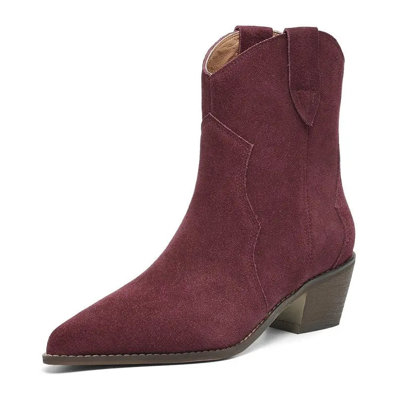 MORAZORA Size 34-44 Cow Suede Leather Western Boots Women Autumn Winter Cowboy Boots Handmade Ankle Boots For Women Shoes