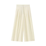 2-Piece Sleeveless V-Neck Trouser Set with Belt – Summer Commuter Wide Leg Suit