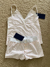 Strawberry Vest Shorts 2 Pieces Set Woman Eyelet Bow Slim Tank Top with Elastic Waist Patchwork Straight Short Pant Sweet Sets