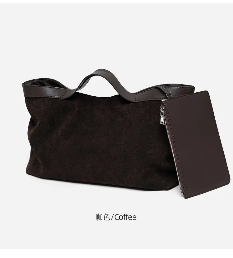 Motingsome Winter New Suede Big Tote Women Matte Cowhide Leather Handbag Oversized Shoulder Bowling Shopper Purse Luxury Design