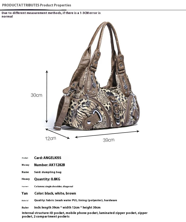 Women Handbags Leopard Bag Top-handle Handbag Fashion Satchel Dumpling Pack Shoulder Bag Tote Bag Hobos Large Purse
